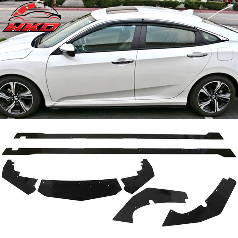 Fits 16-18 Civic Sedan IKON Original Style Front Rear Bumper Lip + Side Skirts