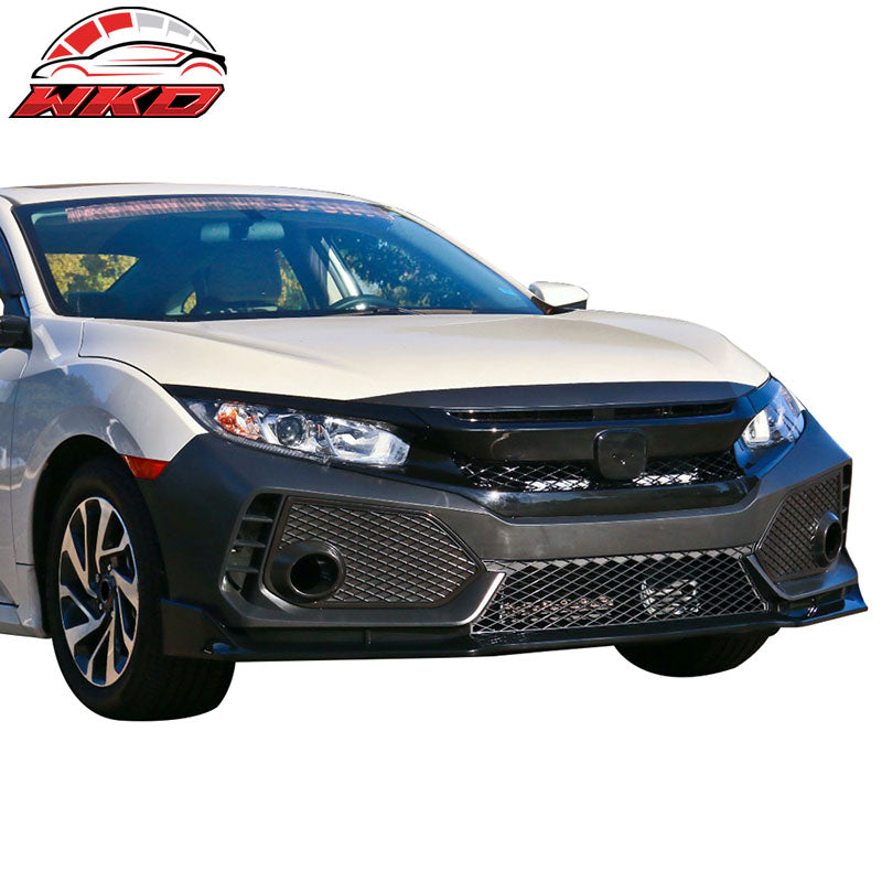 Fits 16-21 Honda Civic Sedan CTR Bumper + Lip +Grille Full Set Unpainted PP