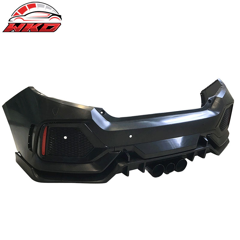 Fits 16-21 Honda Civic Sedan CTR Bumper + Lip +Grille Full Set Unpainted PP