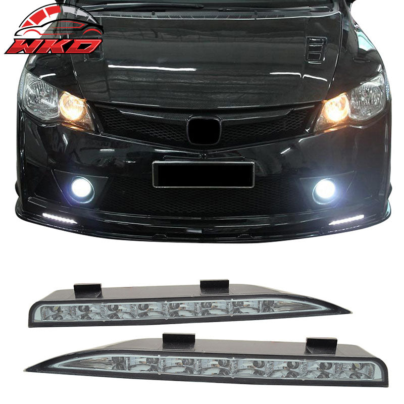 Fit 06-15 Honda Civic Sedan RR Bumper 2PC DRL Daytime Running Lights W/White LED