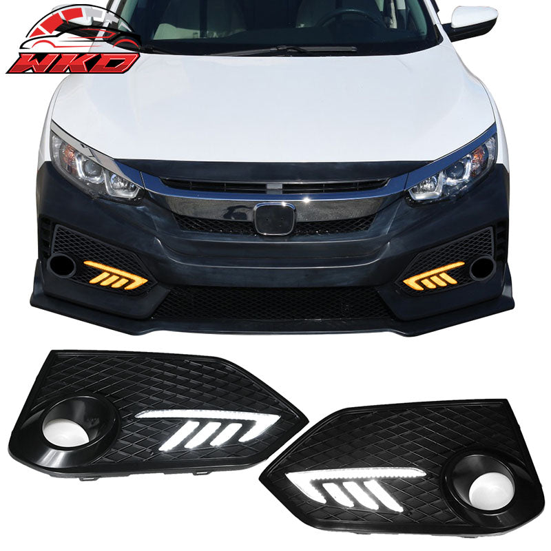 Fits 16-18 Honda X Gen Civic Type R Style LED DRL Daytime Running Lights Lamps