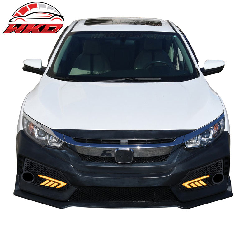 Fits 16-18 Honda X Gen Civic Type R Style LED DRL Daytime Running Lights Lamps