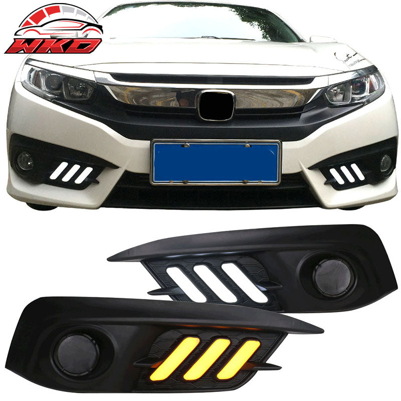 Fits 16-18 Honda Civic Coupe Sedan LED Amber & White Fog light Bezels Covers