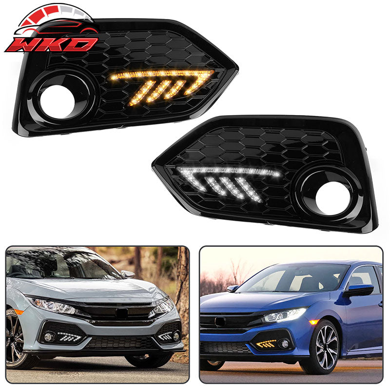 Fits 17-18 Civic Si FK4 Bumper Fog Light Cover Turn Signal Switchback LED DRL