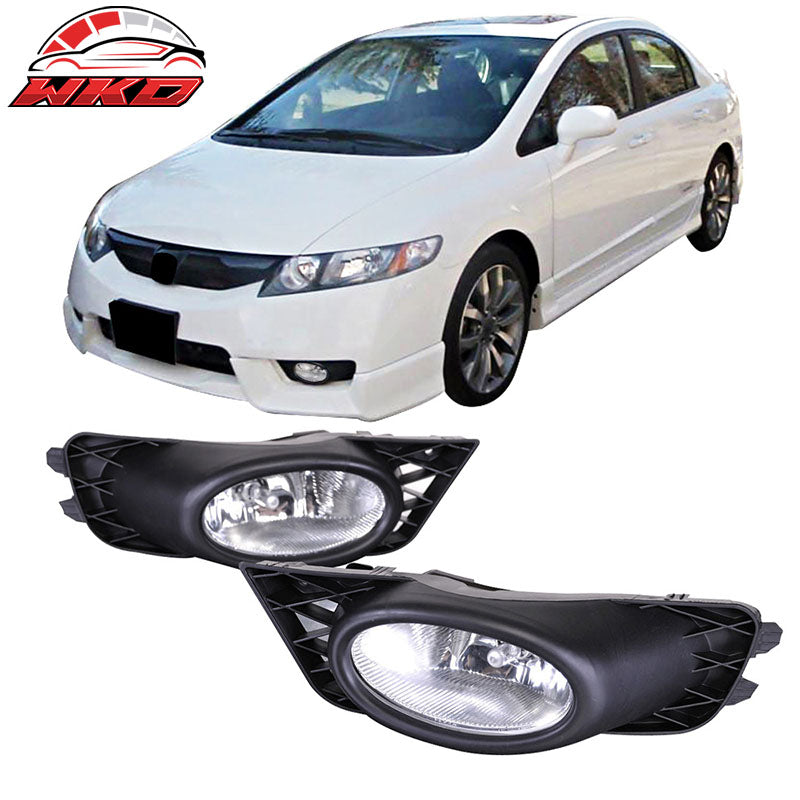 Fits 09-11 Honda Civic 4Dr Sedan Clear Lens Fog Lights WithSwitch OE Style Pair
