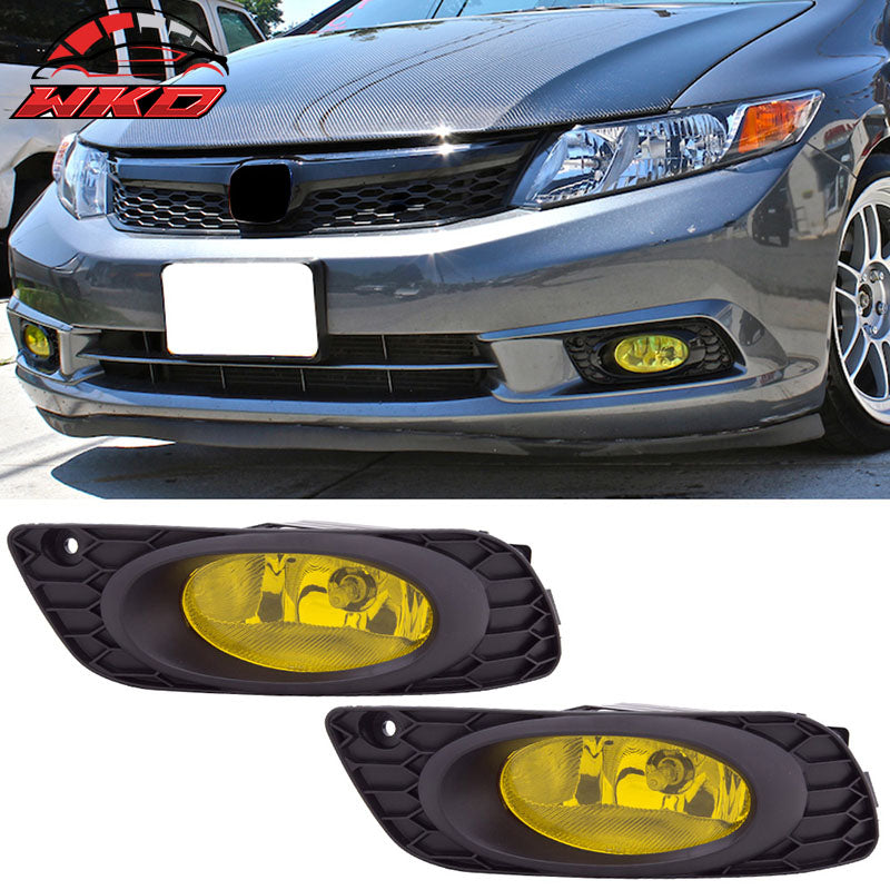 Fits 12 Civic 4Door Sedan 2PCS OE-Style Yellow Fog Lights Driving Lamp Switch