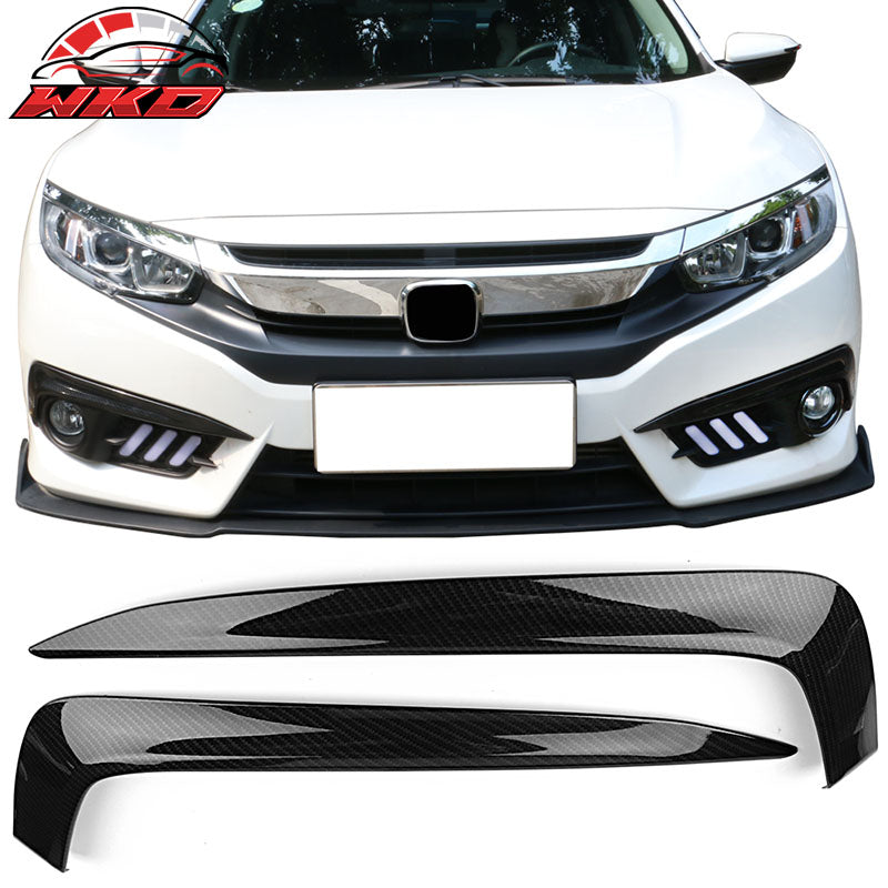 Fits 16-18 Honda Civic 10th Gen Fog Lights Cover Eye Lid Trim Carbon Fiber Print