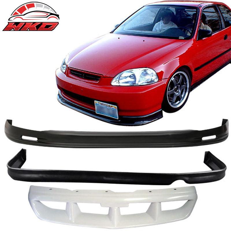For Honda Civic 96-98 2 4Dr Mugen Front + Rear Bumper Lip + MUG Front Hood Grill