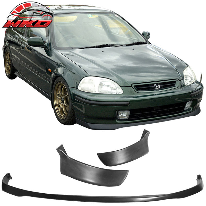 Fits 99-00 Civic EK SIR PU Front Bumper Lip + 2PC Rear Bumper Lip Valance Spats