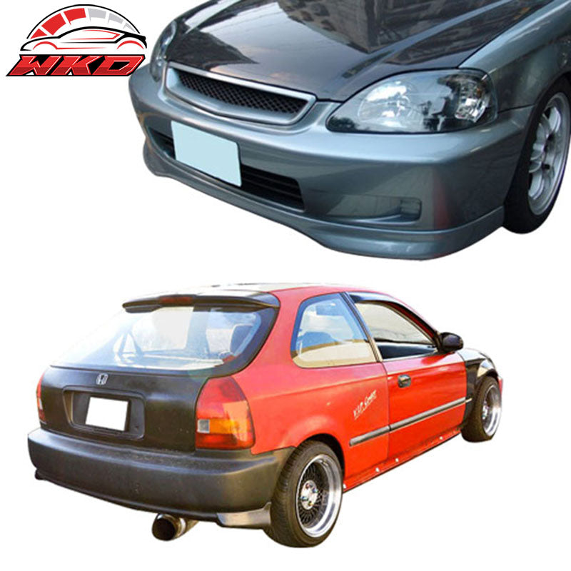 Fits 99-00 Civic 3Dr T-R PP Front Bumper Lip +2PC Rear Bumper Lip Valance Spats