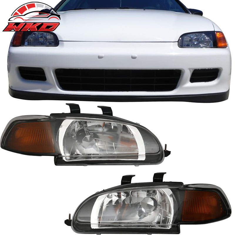 Fits 92-95 Honda Civic 2Dr 3Dr JDM Black Amber Headlights