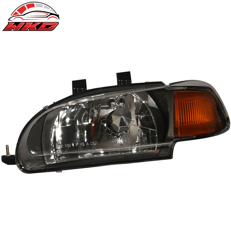 Fits 92-95 Honda Civic 2Dr 3Dr JDM Black Amber Headlights