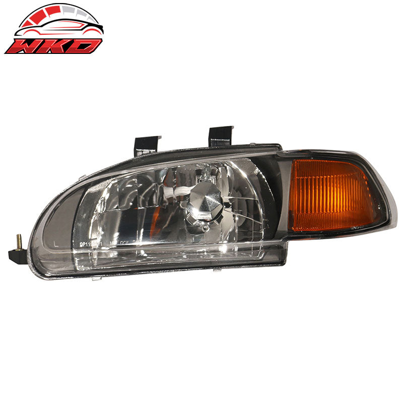 Fits 92-95 Honda Civic 4Dr Sedan Amber JDM Style Pair Glass Lens Headlights Lamp