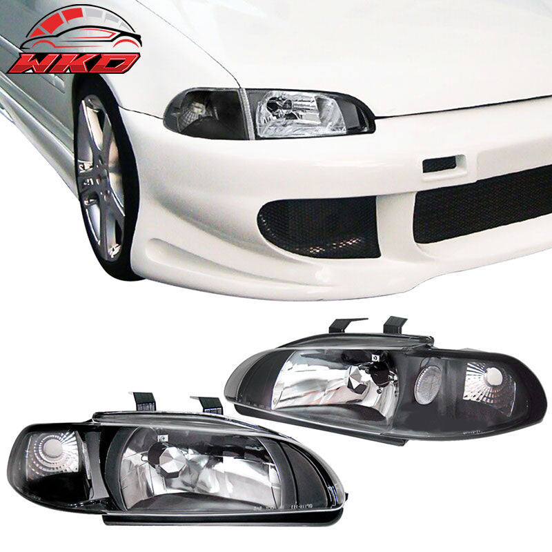 Fits 92-95 Honda Civic Sedan Black Housing Headlight Head Lamps Driver Passenger