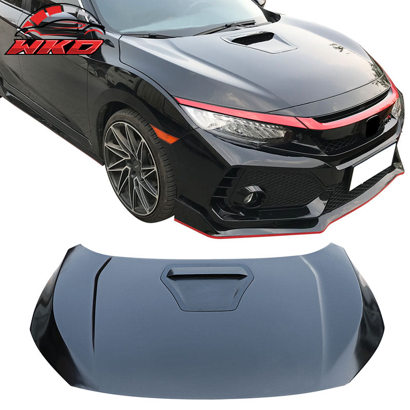 Fits 16-20 Honda Civic 10th Gen Type R Style Steel Front Hood - Unpainted Black