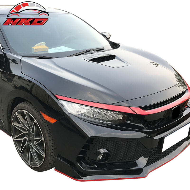 Fits 16-20 Honda Civic 10th Gen Type R Style Steel Front Hood - Unpainted Black