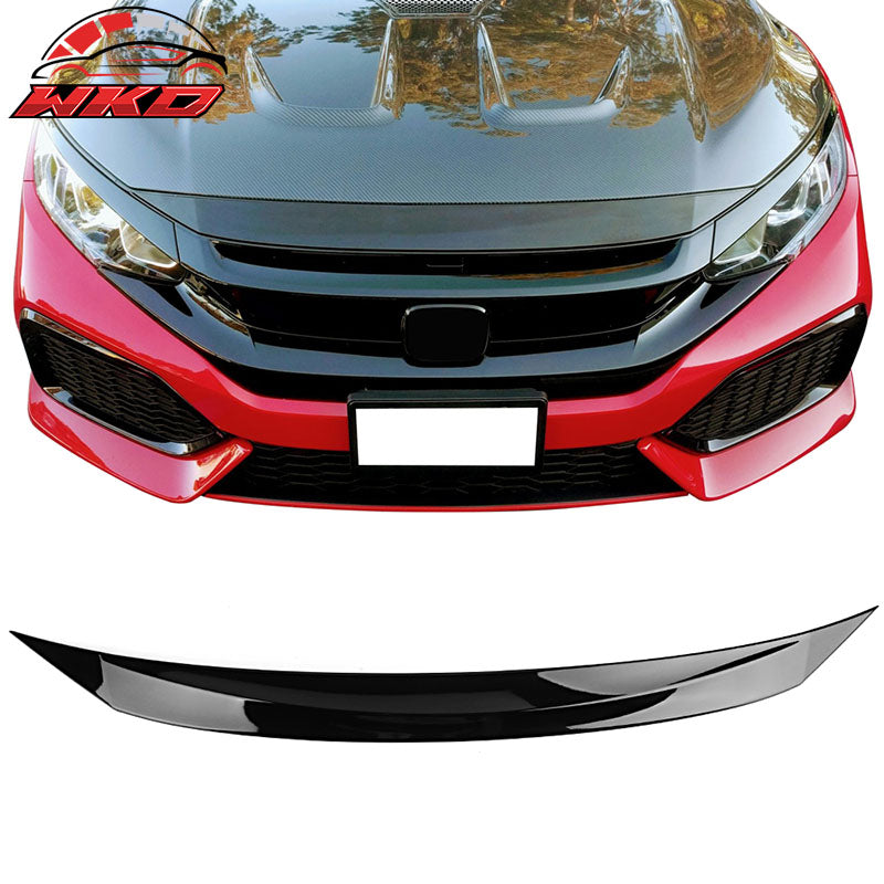 Fits 16-18 Honda Civic 10th Gen Gloss Black Front Bonnet Lip Molding Trim Bar