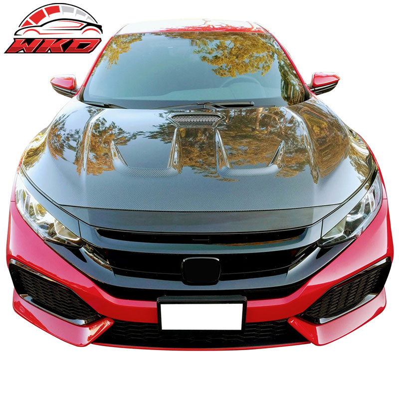 Fits 16-18 Honda Civic 10th Gen Gloss Black Front Bonnet Lip Molding Trim Bar