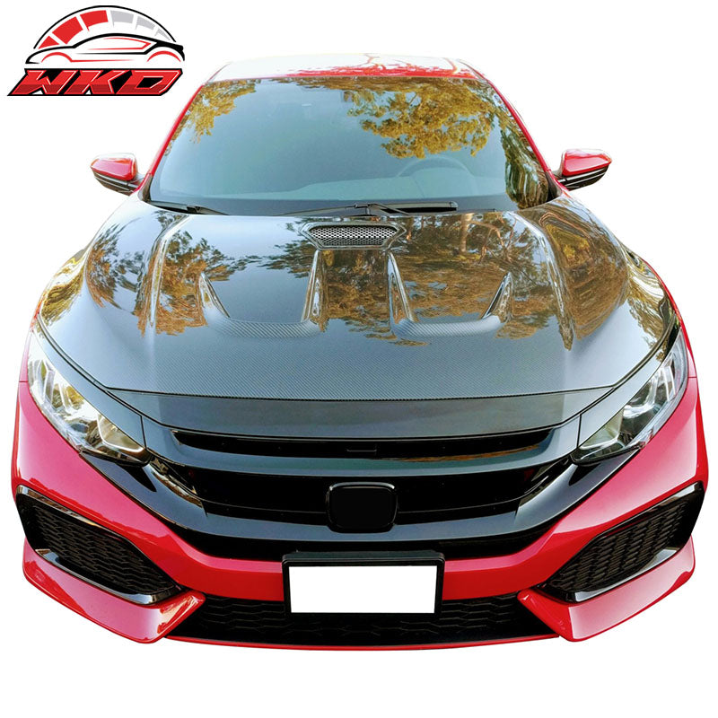 Fits 16-18 Honda Civic 10th Gen Matte Black Front Bonnet Lip Molding Trim Bar