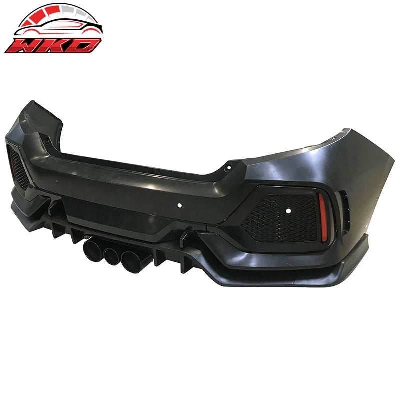 Fits 16-21 Honda Civic Sedan 4Dr 10th Gen CTR Type R Style Rear Bumper Cover PP