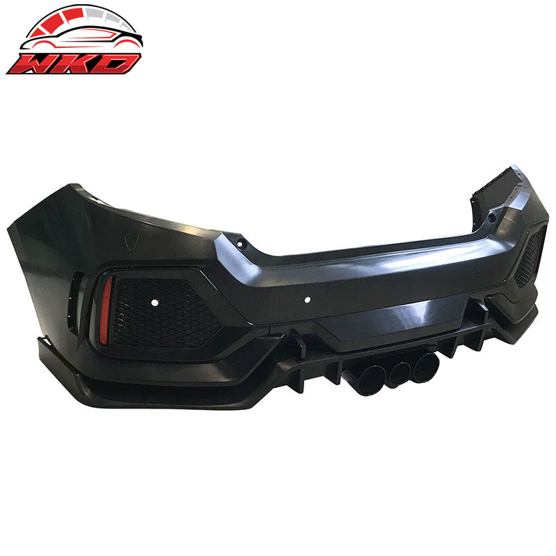 Fits 16-21 Honda Civic 4-Door TR Style Rear Bumper Cover W/Fender Flares PP