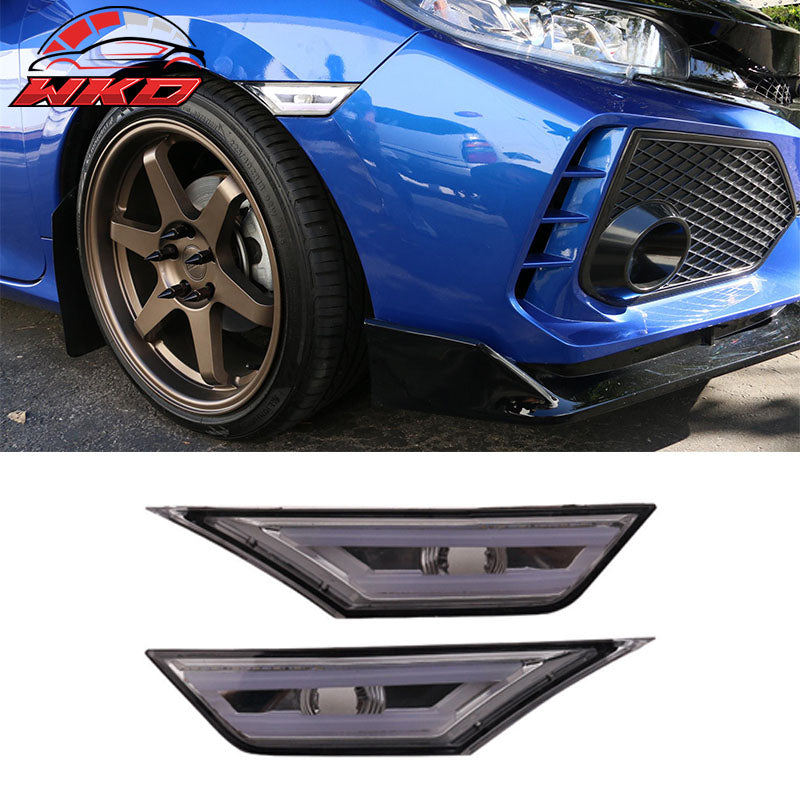 Fits 16-18 Honda Civic Sedan Coupe Smoke LED Front Sidemarkers Side Marker Light