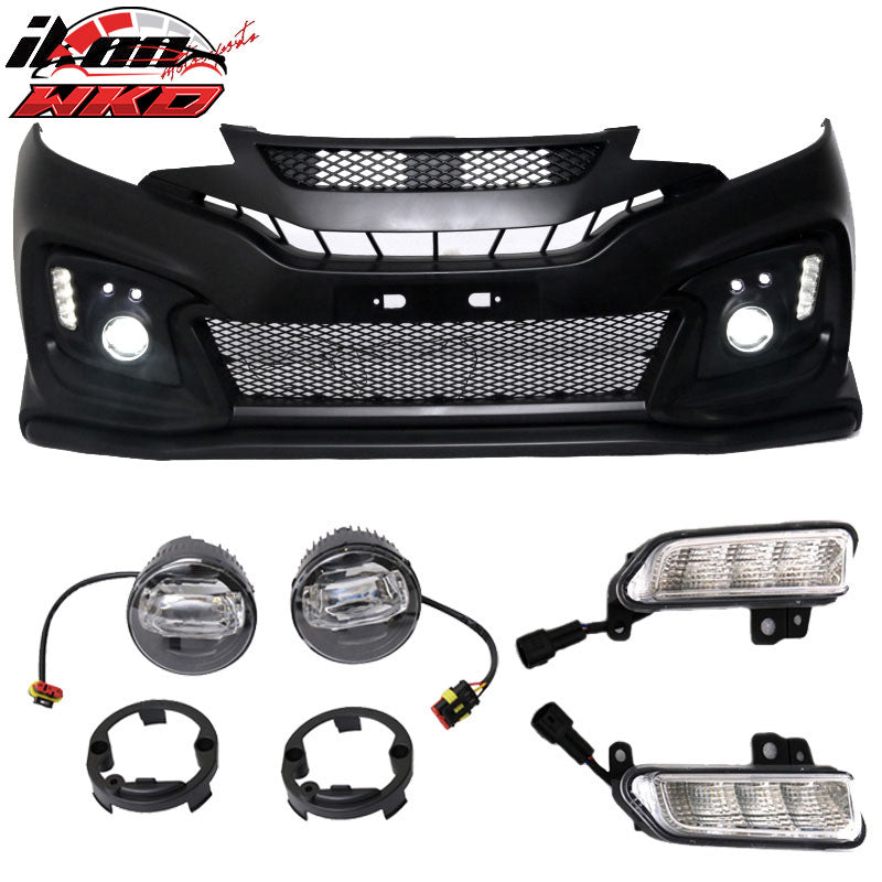Wholesale 15-16 Fit GK5 Jazz Mugen RR Style Front Bumper Conversion w/ DLR Foglights