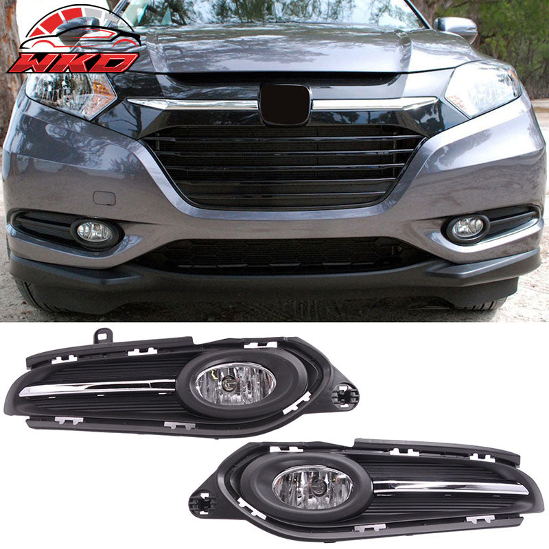 Fits 16-18 Honda HRV Front Fog Light Lamp + Switch Wiring Kit - Black Clear