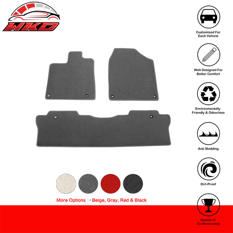 Fits 17-26 Honda Ridgeline Anti-Slip Front Rear Floor Mat Carpet Nylon 3PCS Gray