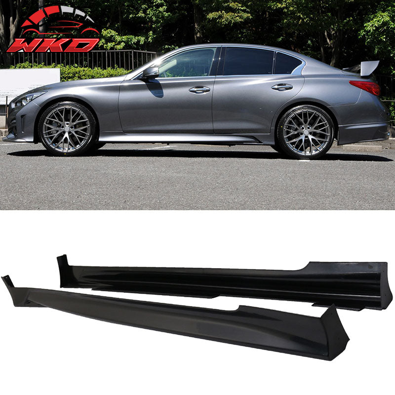 Fits 14-23 Infiniti Q50 Unpainted T Style Side Skirts Extension Rocker Panel ABS