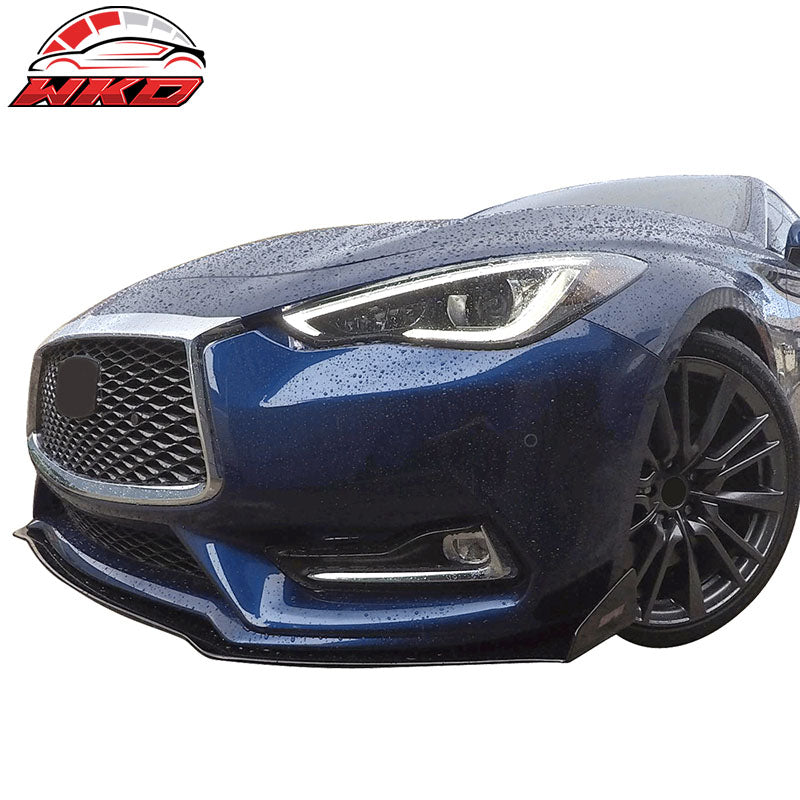 Fits 17-22 Infiniti Q60 2Dr Coated Textured Matte Black Front Lip & Splitter Rod