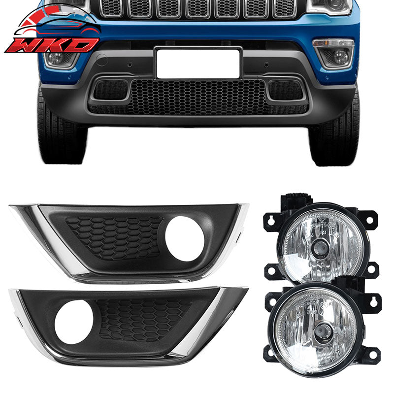Fits 17-18 Jeep Compass OE Style Front Clear Glass Lens Black Cover Shell Pair