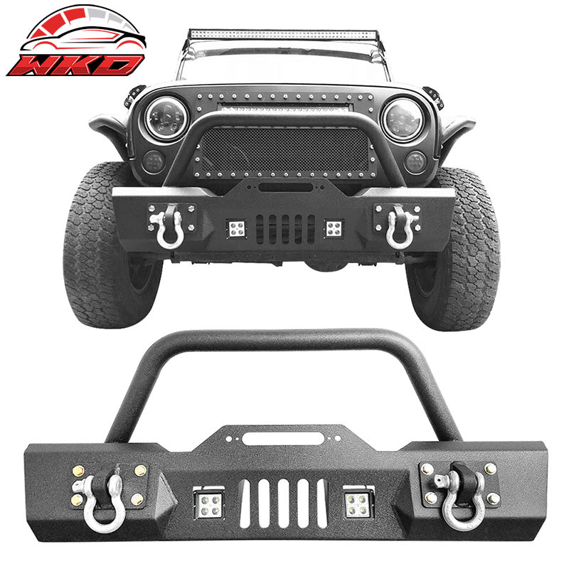 Fits 07-17 Jeep Wrangler Front Bumper Guard Bull Bar With LED Light & D Rings