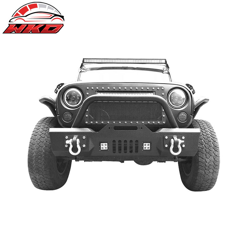 Fits 07-17 Jeep Wrangler Front Bumper Guard Bull Bar With LED Light & D Rings