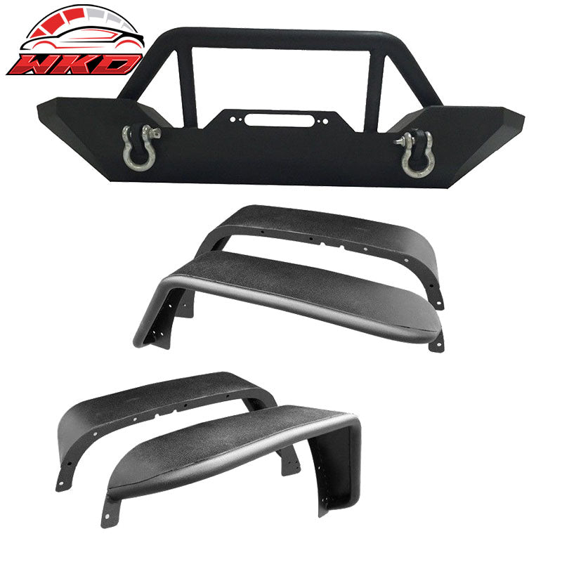 Wholesale 07-18 Jeep Wrangler JK Front Bumper Bull Bar Grille + Fender Flares Set