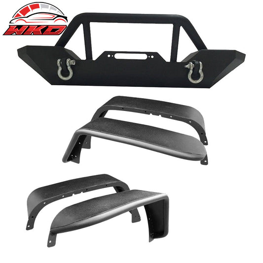 Wholesale 07-18 Jeep Wrangler JK Front Bumper Bull Bar Grille + Fender Flares Set