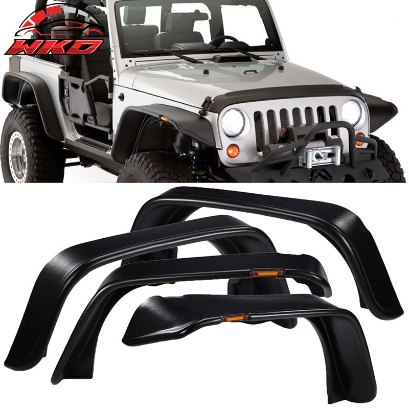 Fits 07-17 Jeep Wrangler JK Flat Texture Fender Flares w/ Side Marker Lights