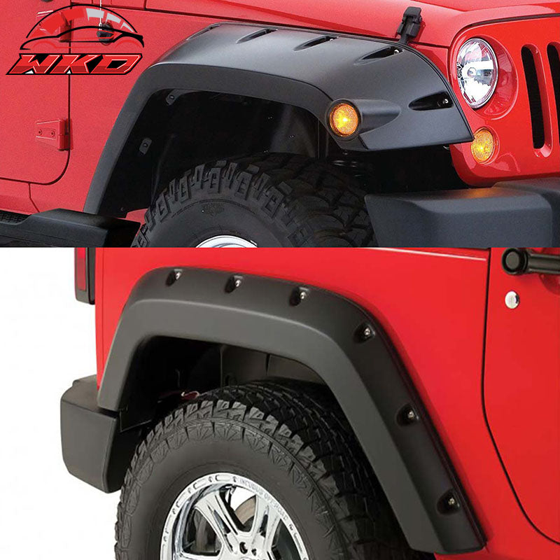 Fits 07-17 Jeep Wrangler JK Pocket Style Fender Flares 4DR ABS Unpainted Texture