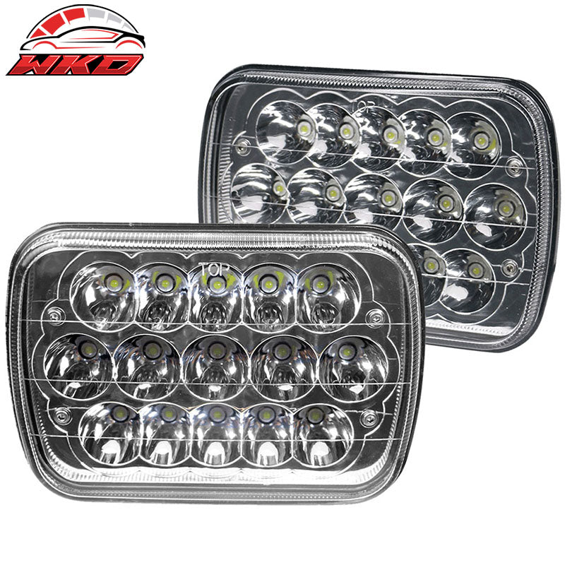 7 Inch x 6 Inch Full LED Sealed Beam Square Projector Headlight Clear Lens Pair