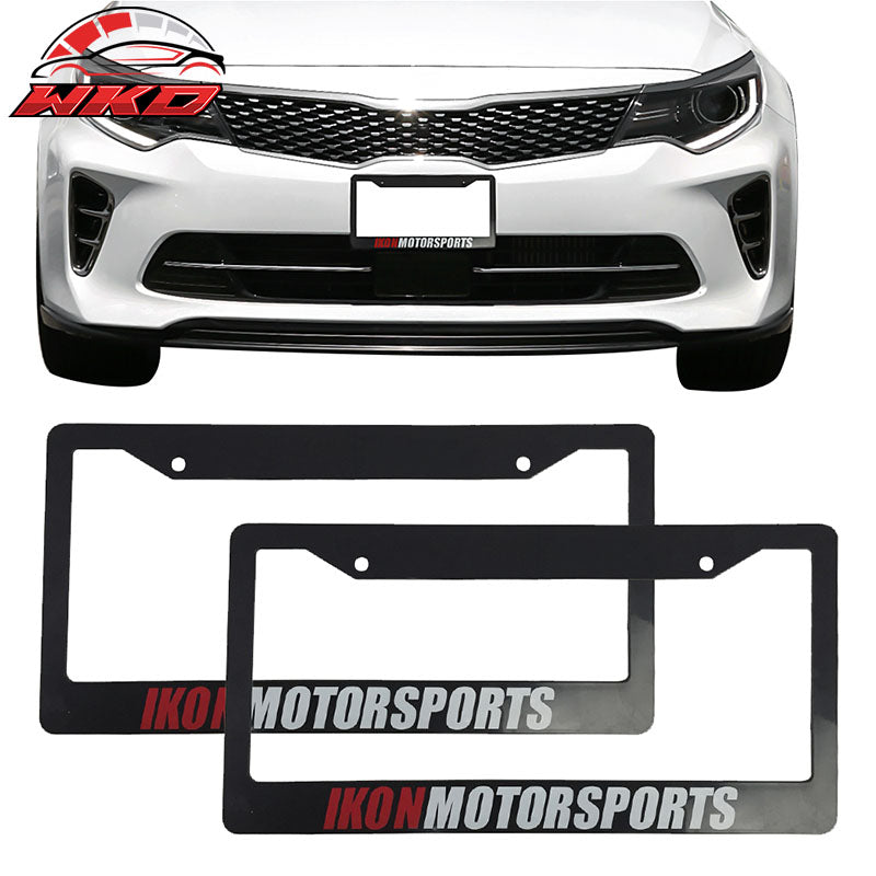 Pair Black License Plate Frame Holder Bracket IKON MOTORSPORTS + Screw Cap