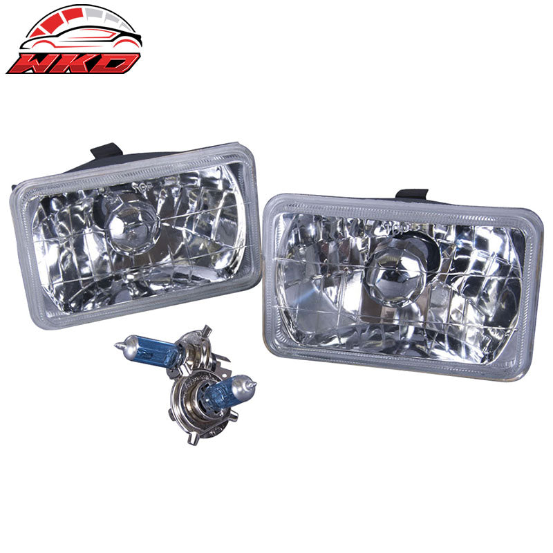 Fits 83-89 Lincoln Town Car 4x6 Inch H4 Sealed Beam Diamond Headlights Crystal