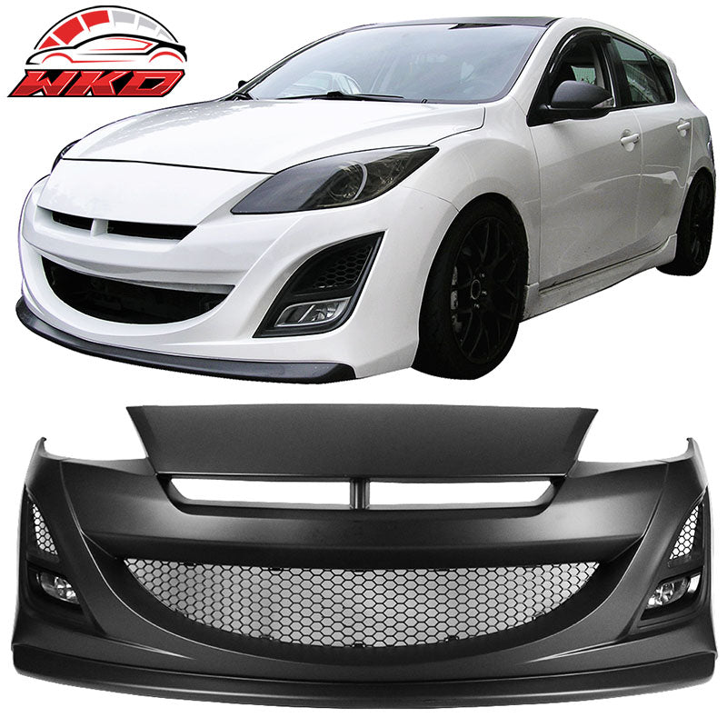 Fits 10-13 Mazda 3 Auto EXE Style Front Bumper w/ Fog Lights - Polypropylene