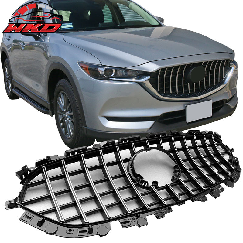 Fits 17-21 Mazda CX-5 Mesh Style Chrome Front Bumper Hood Grille Insert Guard