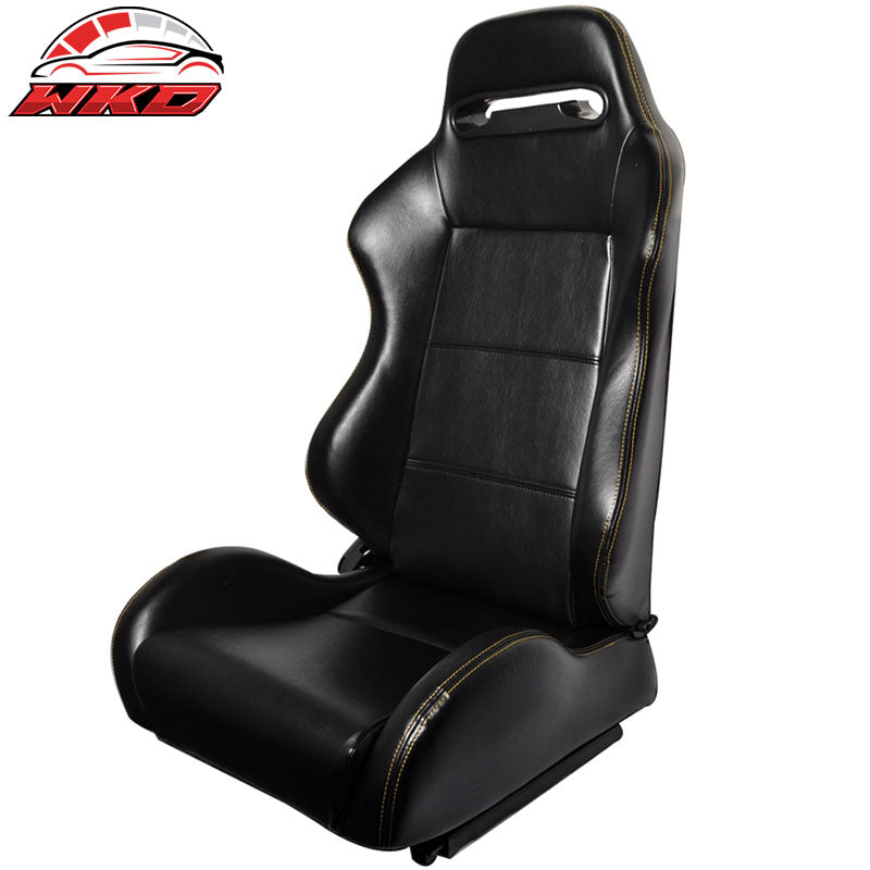Wholesale One Pair of Racing Seats JDM Style Black PVC Leather W/ Yellow Stitch