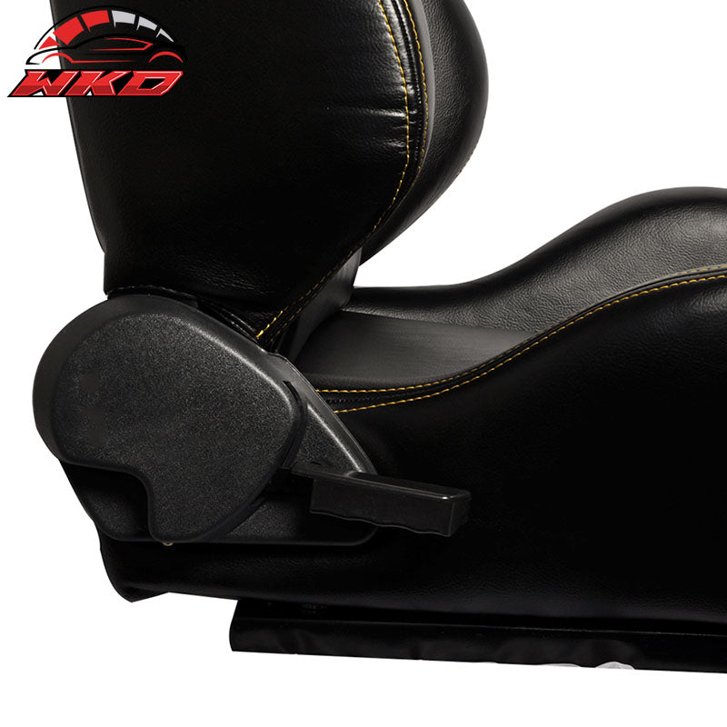 One Pair of Racing Seats JDM Style Black PVC Leather W/ Yellow Stitch