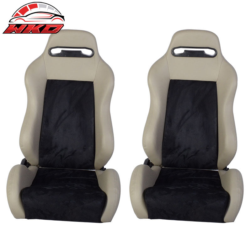 Wholesale One Pair of Racing Seats Black Gray PVC Leather Full Reclinable W/ Slider
