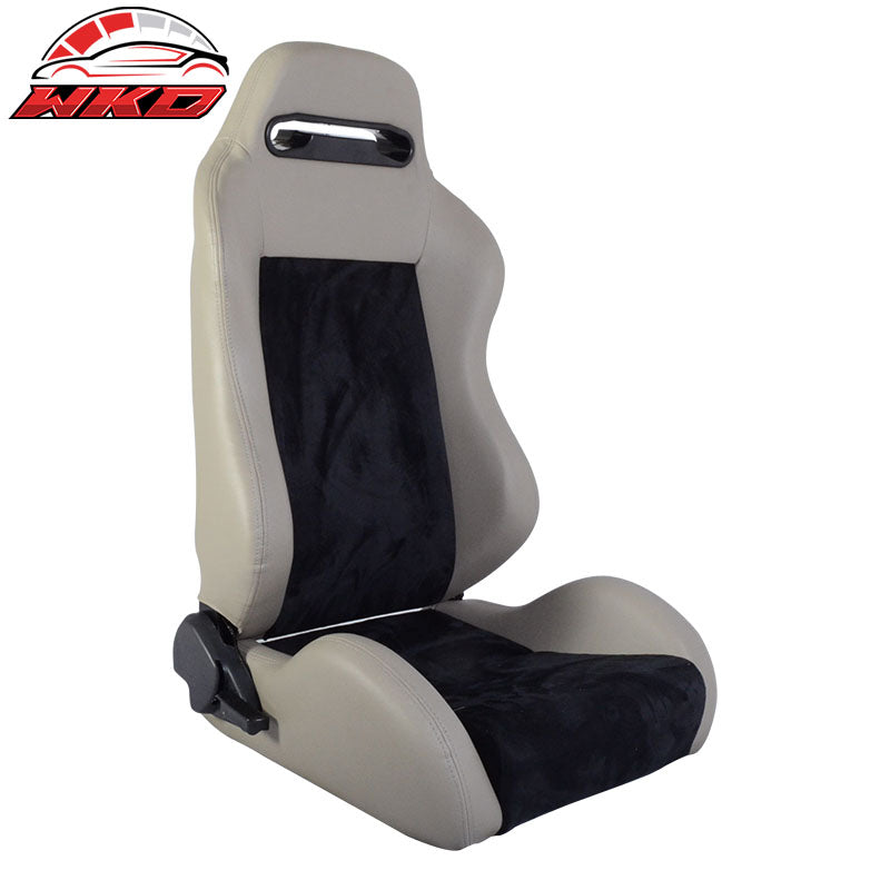 One Pair of Racing Seats Black Gray PVC Leather Full Reclinable W/ Slider