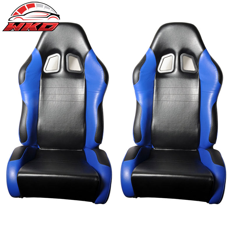 Wholesale One Pair of Racing Seats Black Blue PVC Leather Full Reclinable W/ Slider