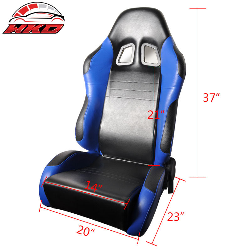One Pair of Racing Seats Black Blue PVC Leather Full Reclinable W/ Slider