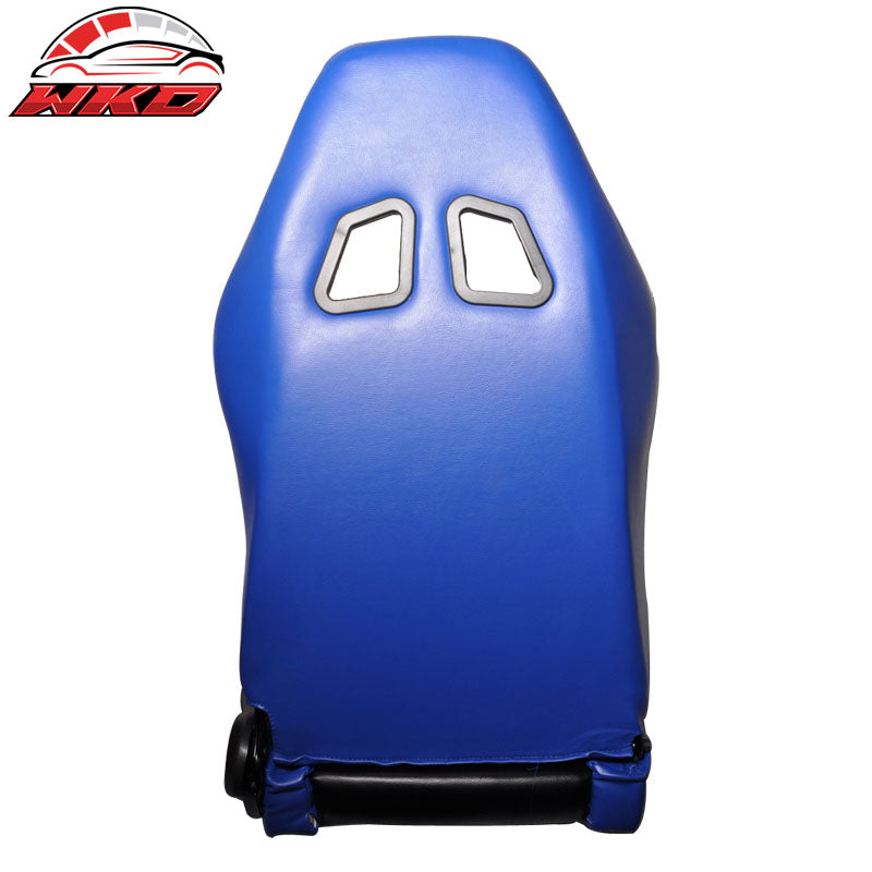 One Pair of Racing Seats Black Blue PVC Leather Full Reclinable W/ Slider